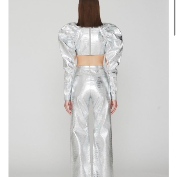 NEW Croc Look Pants Silver - ROTATE - London Street Style-fits like US size 6 - Picture 5 of 5